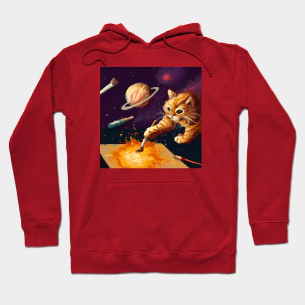 Orange Cat Paints Life into the Universe Hoodie by Star Scrunch